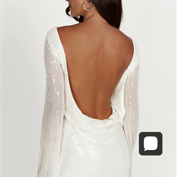 Sequin Long-Sleeve Mini Dress - White - Picture 3 of 7